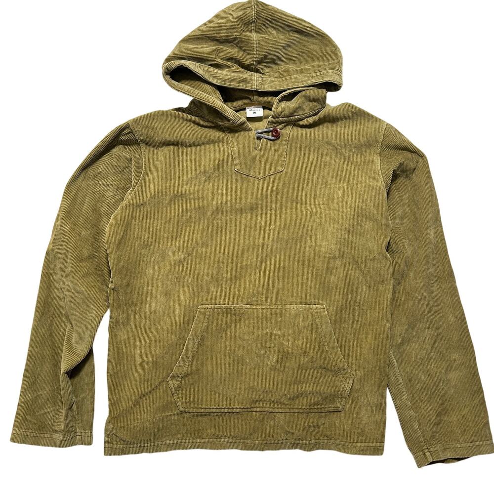 Birdwell Made in California Corduroy Hooded Pullover Men’s M Olive Green